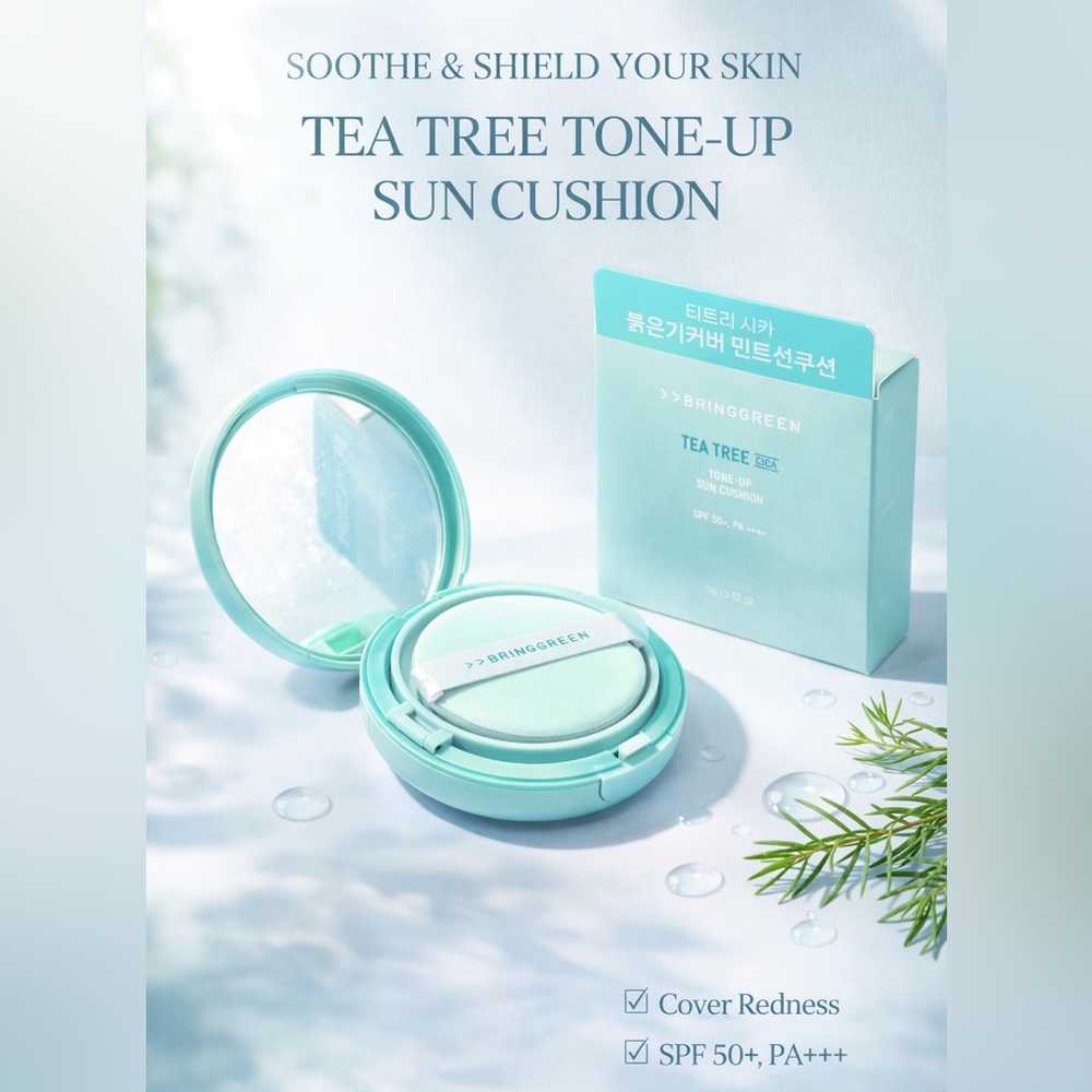 BRINGGREEN Tea Tree Cica Tone-Up Sun Cushion SPF50 PA+++ K-Beauty Sunscreen